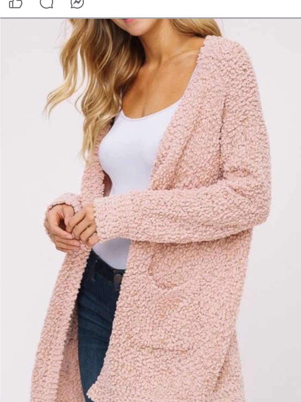 NWOT Listicle Peach / Blush Popcorn Knit Open-Front Cardigan